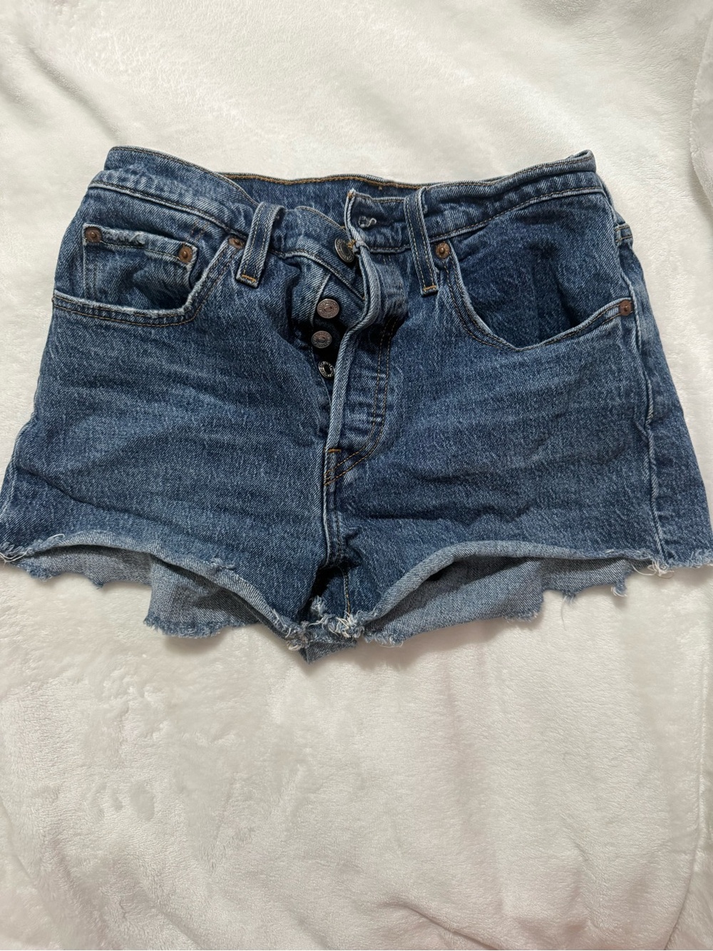 Levi's Dark Blue Button-Fly Cutoff Denim Shorts